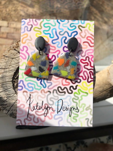 Rainbow Terrazzo M/L Dangle Studs