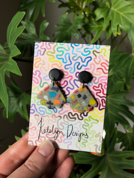 Rainbow Terrazzo Fan Dangle Studs
