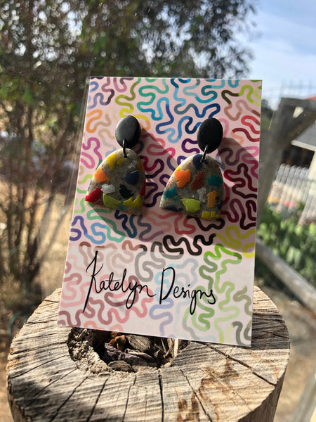 Rainbow Terrazzo M/L Dangle Studs