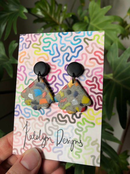 Rainbow Terrazzo Fan Dangle Studs