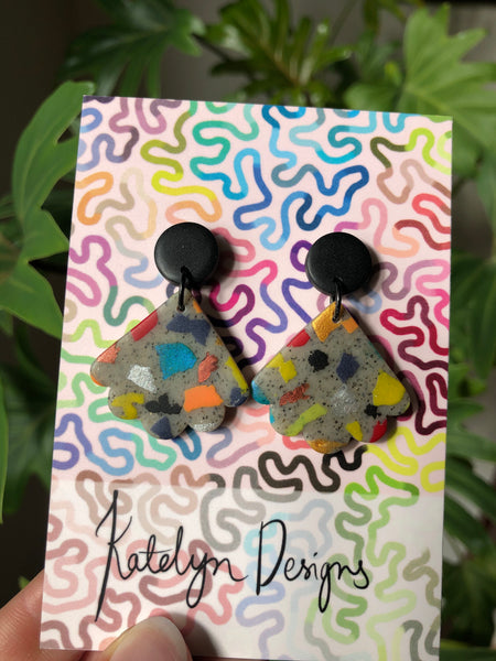 Rainbow Terrazzo Fan Dangle Studs