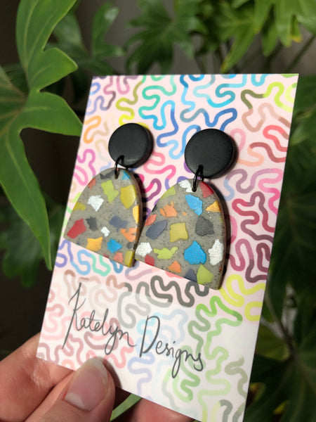 Rainbow Terrazzo L Dangle Studs