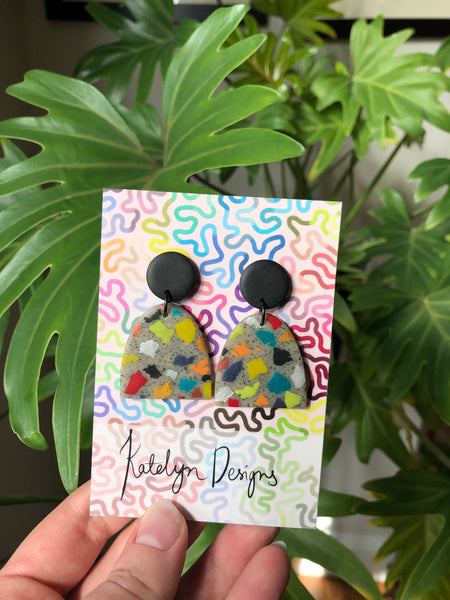 Rainbow Terrazzo L Dangle Studs