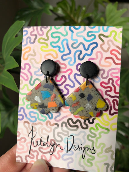 Rainbow Terrazzo Fan Dangle Studs