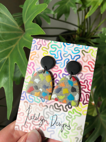 Rainbow Terrazzo L Dangle Studs